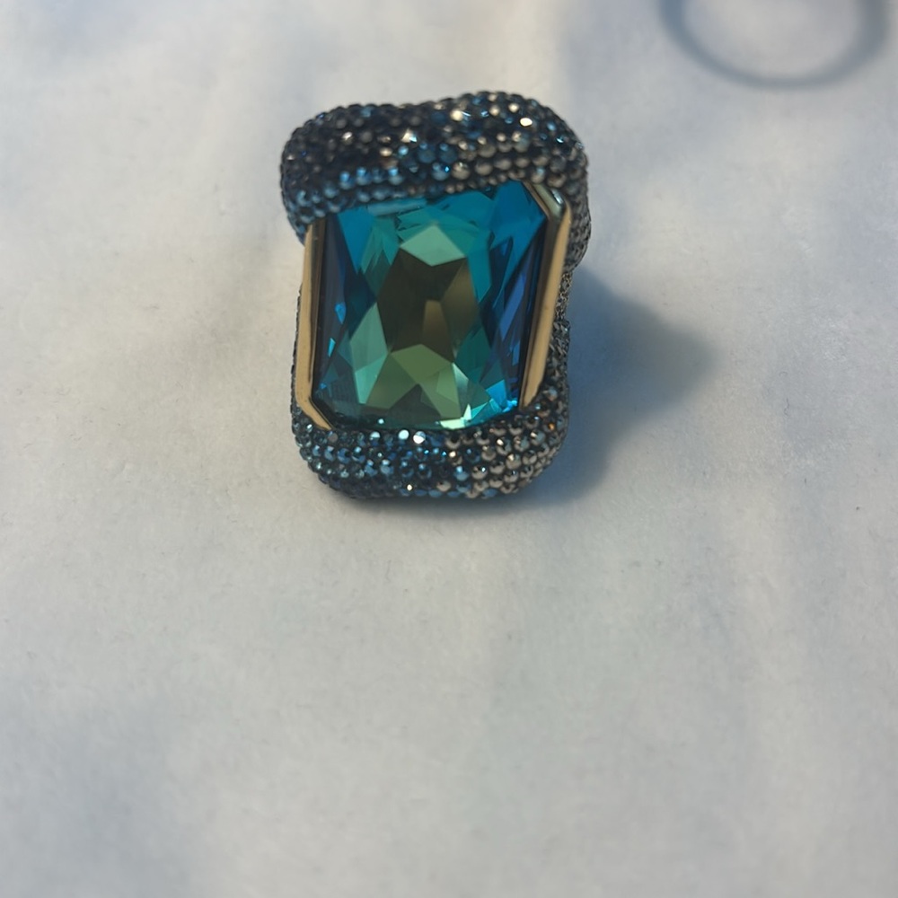 Huge Statement Ring. Blue and Gold Statement Ring 7 like NEW!! XL Cocktail Ring. - Picture 11 of 15